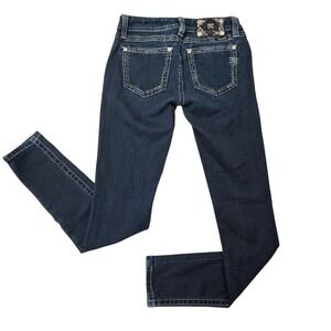 Miss Me Dark Wash Mid-Rise Skinny Jeans Y2k Embellished Rhinestone Size 26